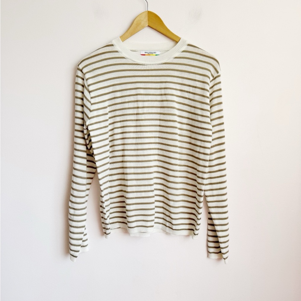 Cream and Tan Striped Long Sleeve Knit